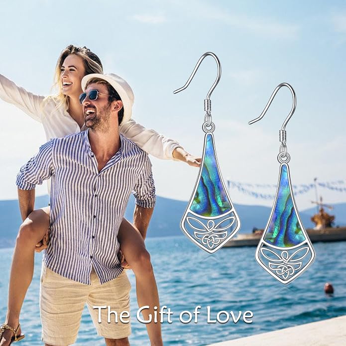 Abalone Shell Dangle Drop Earrings for Women 925 Sterling Silver Filigree Bohemian Earrings Jewelry Gift