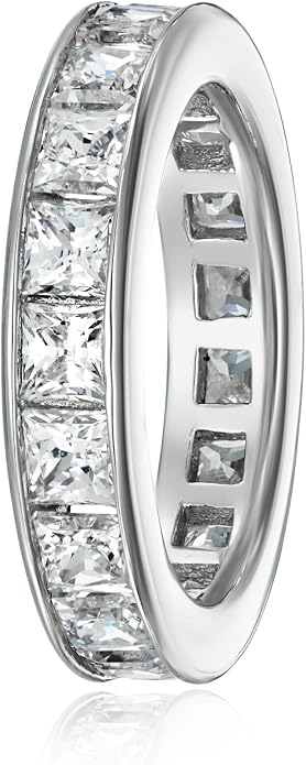 Amazon Essentials Platinum-Plated Sterling Silver Infinite Elements Cubic Zirconia Channel Princess-Cut All-Around Band Ring