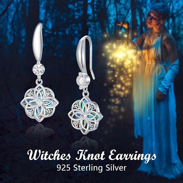 Celtic Knot Earrings 925 Sterling Silver Abalone Drop Dangle Celtic Earrings Gifts for Women