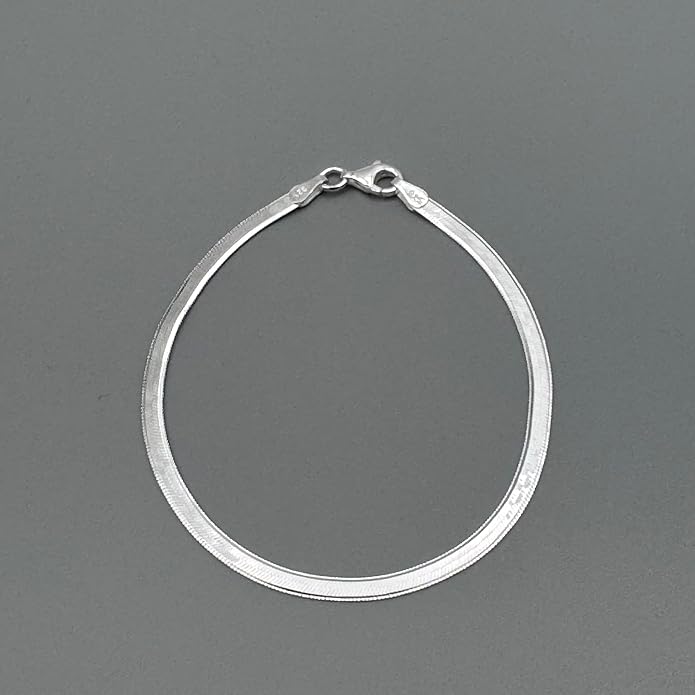925 Sterling Silver Herringbone Bracelet for Women 3mm – Flat Snake Chain