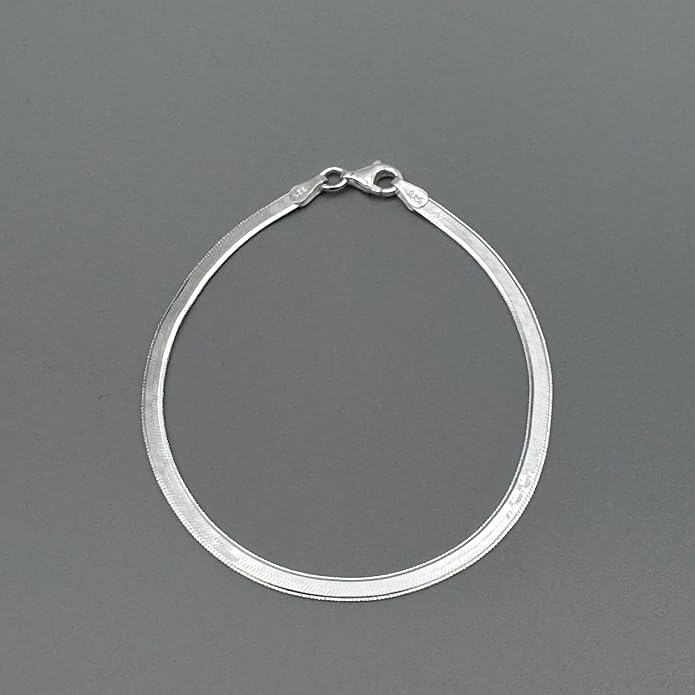 925 Sterling Silver Herringbone Bracelet for Women 3mm – Flat Snake Chain