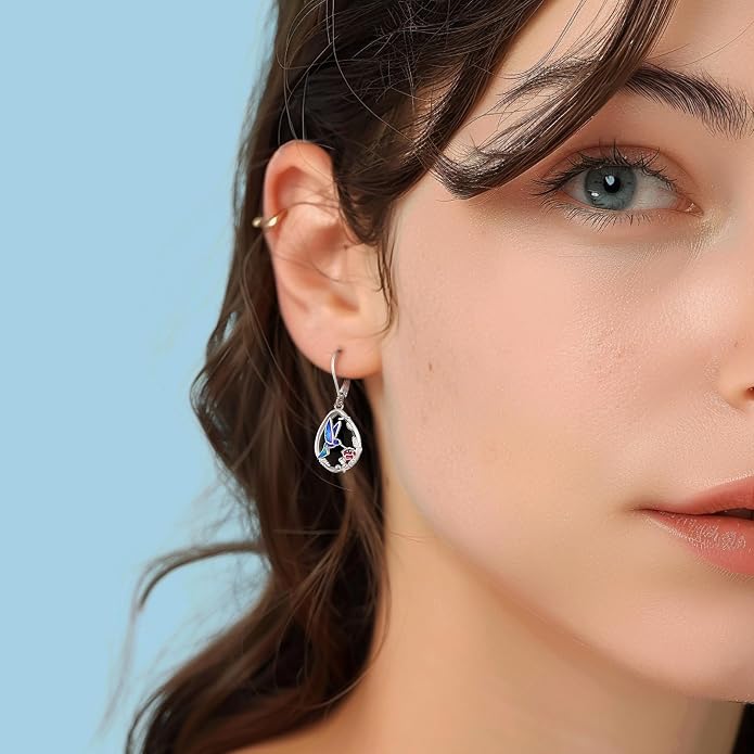Dangle Earrings Sterling Silver Moonstone/Turquoise/CZ/Crystal Earrings for Women Tree of Life Animal Filigree Leverback Earrings Jewelry Gifts