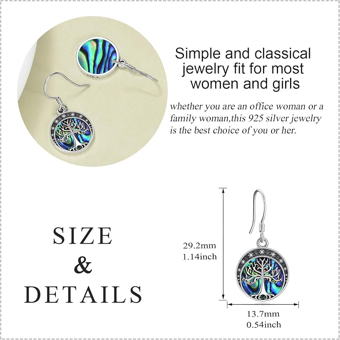 Abalone Shell Dangle Drop Earrings for Women 925 Sterling Silver Filigree Bohemian Earrings Jewelry Gift