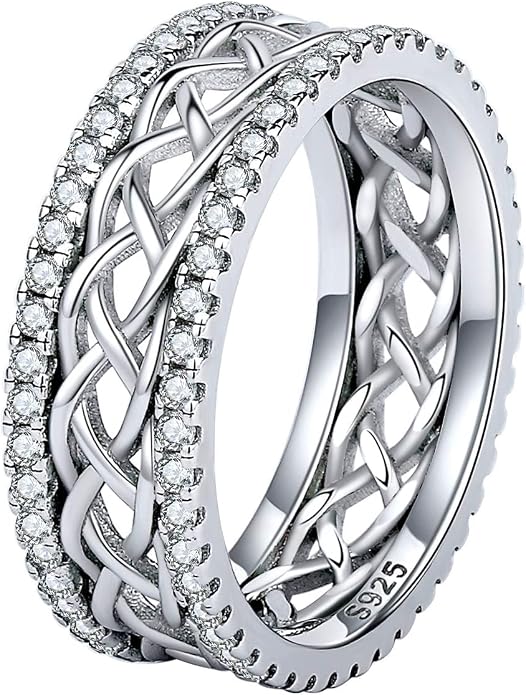 Celtic Eternity Wedding Bands Women - 925 Sterling Silver Cubic Zirconia Irish Promise Engagement for Her Size 5-9