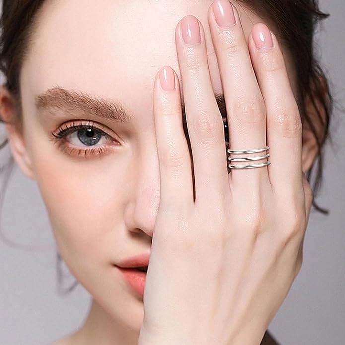 CANDYFANCY 925 Sterling Silver 1.2mm Stacking Midi Thin Rings Thumb Pinky Ring Stack Knuckle Rings for Women Band Ring Size 2.5-8.5