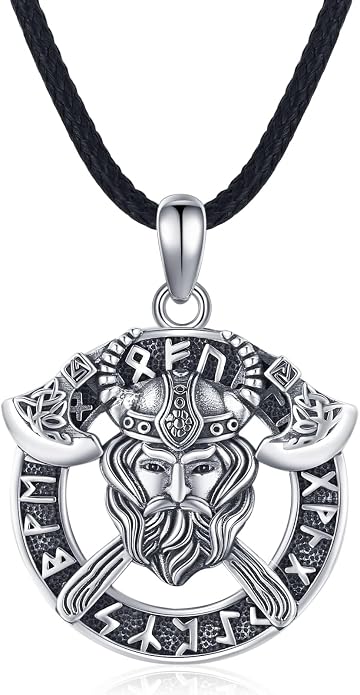 925 Sterling Silver Necklace for Men Viking Rune/Odin God/St Michael/Thors Hammer/Wolf/Celtic Knot/Religious Cross Jewelry Gifts for Men