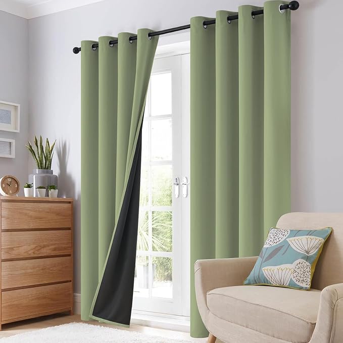 SimpleHome Sage 100% Blackout Curtains Room Darkening Living Room 54 Inch | Curtains for Bedroom,Thermal Insulated Grommet Window Drapes,Curtains for Living Room with Black Back,52 x 54 Inch,2 Panels