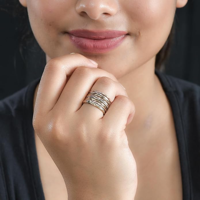 PHNX Two-Tone Stacking Ring for Women | Real Sterling Silver Ring| Hammered Finish Design | Elegant Boho Chic Jewelry | Perfect for Daily Wear, Special Occasions