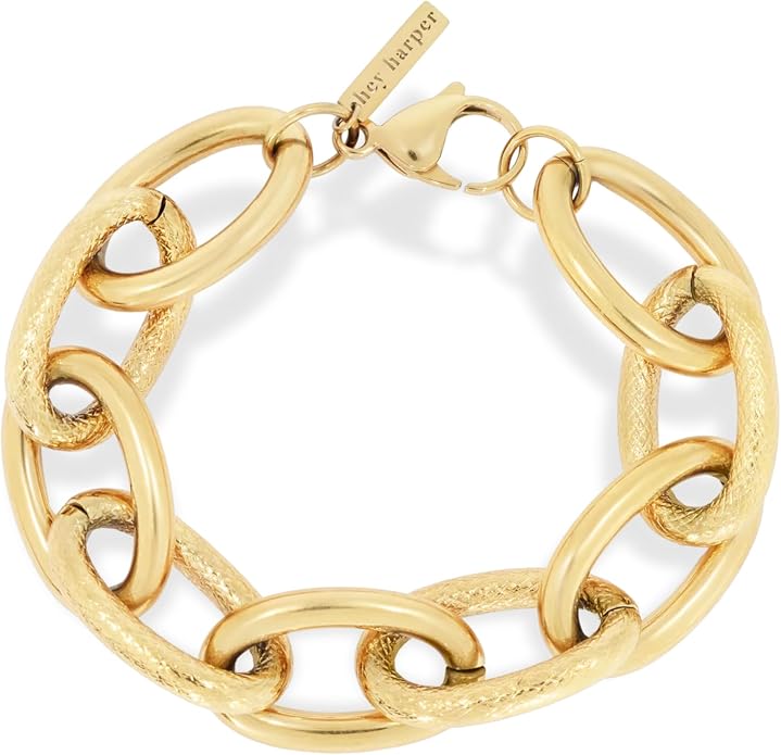 Hey Harper Gold Bracelet For Women Trendy - 14K Gold Dainty Bracelet - Waterproof Sweatproof Non Tarnish Jewelry Gift for Women and For Everyday