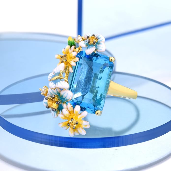 Santuzza 925 Sterling Silver Enamel Flower Ring for Women