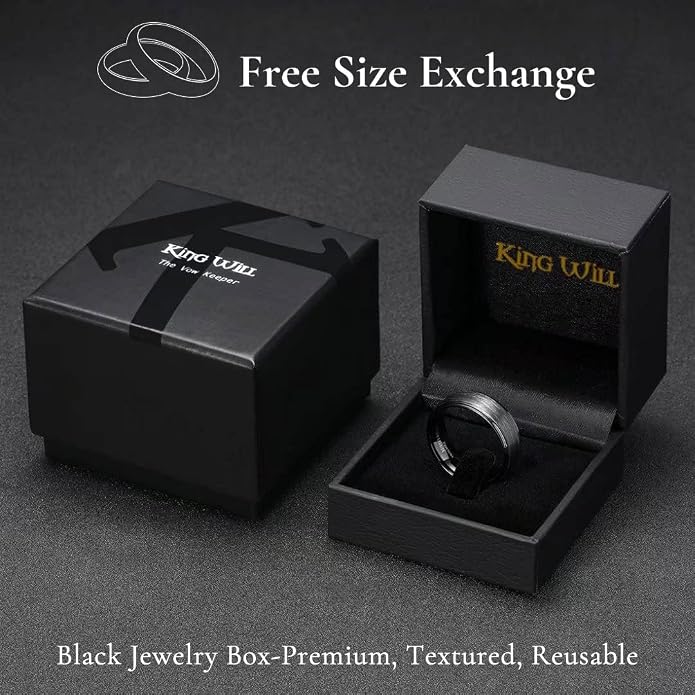 King Will Classic Tungsten Carbide Ring Brushed Two Grooved Center Hammered Design Mens Wedding Band for Men