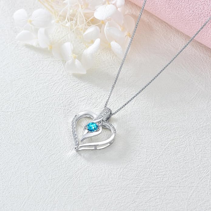 Birthstone Necklace Gifts for Women, 18K Gold-plated Sterling Silver Love Heart Necklace Durable Box Chain Women Jewelry Gifts for Her 20"