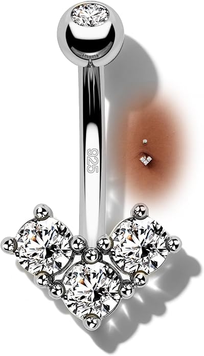 925 Sterling Silver Belly Button Rings 14G Heart Belly Navel Rings for Women Cute Navel Piercing Jewelry