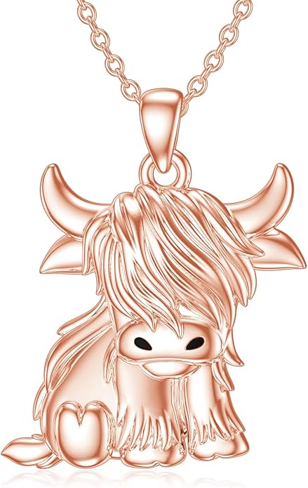 Highland Cow Gifts for Women 925 Sterling Silver Highland Cow Birthstone Necklace Fluffy Cow Jewelry Gifts Birthday Christmas