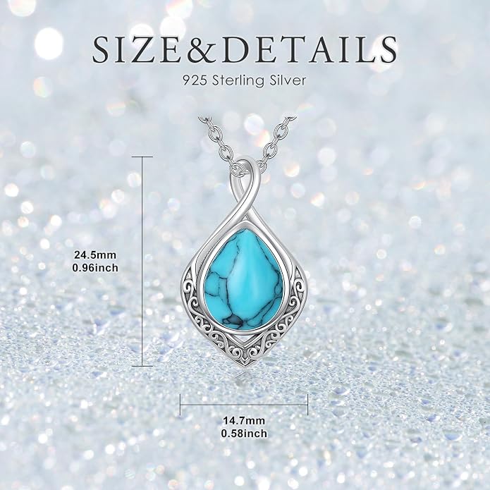 PELOVNY Celtic Knot Necklaces for Women 925 Sterling Silver Gemstone/Birthstone Teardrop Infinity Necklace Irish Celtic Pendant Jewelry Gifts for Mom Daughter Wife
