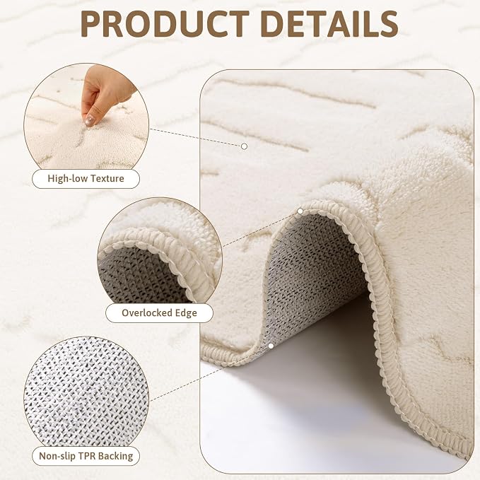 Yamaziot 6x9 Washable Area Rug, High-Low Grid Textured Living Room Rugs, Soft Fluffy Non-Slip Mats Stain Resistant Contemporary Boho Carpet for Dining Room, Kids Nursery Room, Bedroom, Office