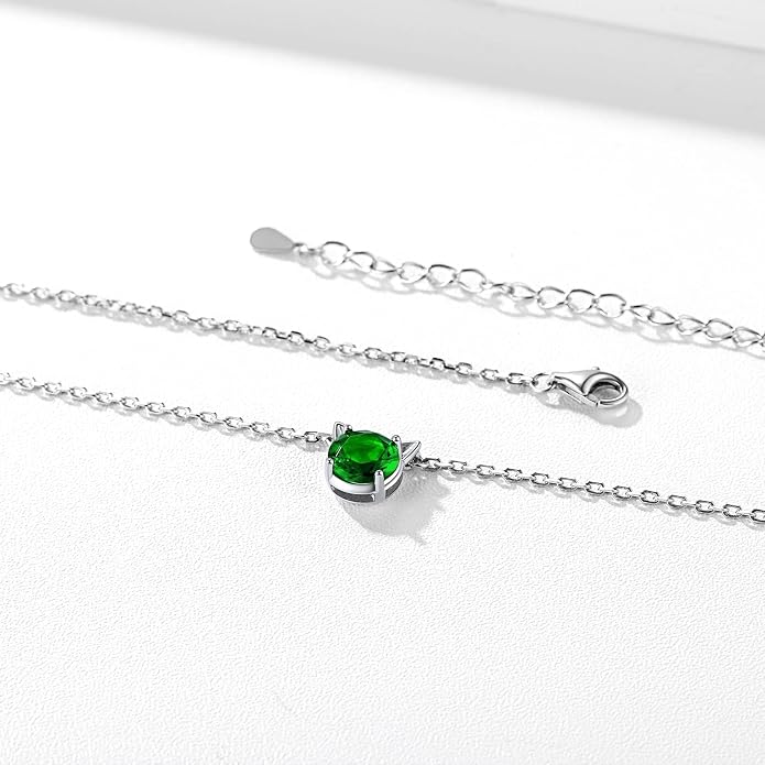 ChicSilver Bow and Cat Birthstone Necklace, 925 Sterling Silver Pendant Necklaces for Women, Hypoallergenic Silver Choker with 16 inch Rolo Chain, 12 Months Jewelry for Valentines Mothers Day Christmas
