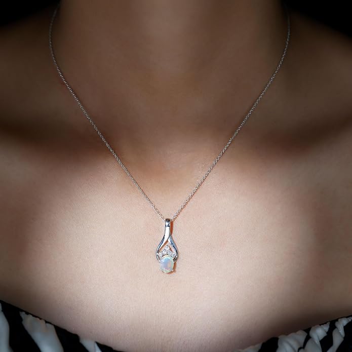 Natural 1.2 Carat Ethiopian Opal Teardrop Necklace With Silver Chain, AAA Quality - Fine Jewelry Gift