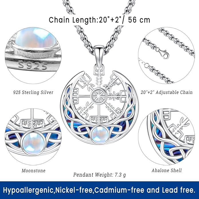 Eusense Viking Necklace for Men Women 925 Sterling Silver Pendant Thors Hammer/Norse Runes/Odin's Ravens/Wolf/Dragon/Snake/Yggdrasil/Freya/Helm of Awe/Valknut/Triskelion/Axe/Shield Viking Jewelry