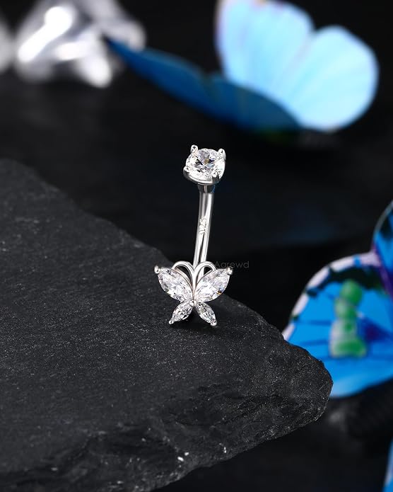 14K Gold Plated Belly Button Rings 925 Sterling Silver Belly Navel Rings for Women Surgical Steel Navel Piercing Jewelry
