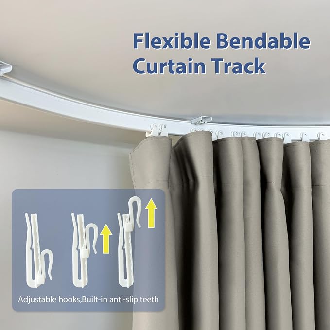 Room Divider Ceiling Mounted Curtains Track Sets Extra Wide Blackout Curtain Flexible Tracks for Bedroom Privacy Partition Separator, 1Panel Light Grey Drape and White Rail, W12.5 x H10ft