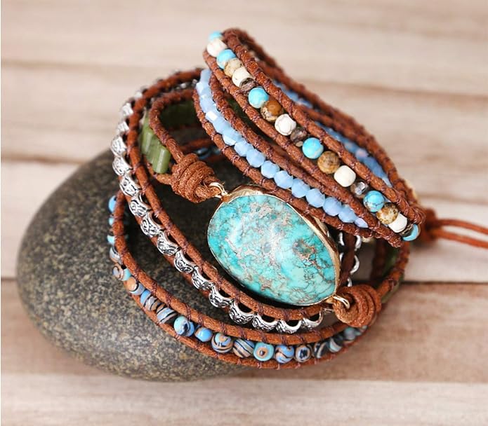 Boho Wrap Bracelet for Women, Handmade Natural Imperial Jasper Multi-Layer Stone Beaded Bracelet, Bohemian Healing Crystal Stone Jewelry Gifts