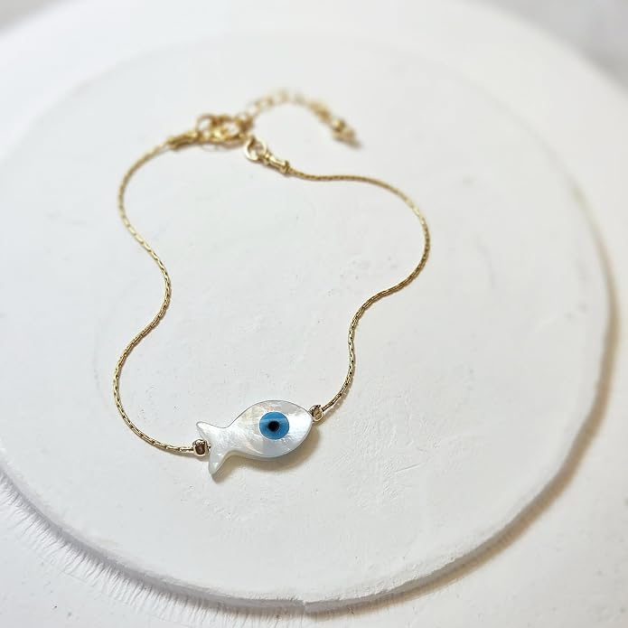 Minimalist Evil Eye Charm Bracelet – Handmade Delicate Good Luck Jewelry for Women – Adjustable 6.5” + 1” Extender