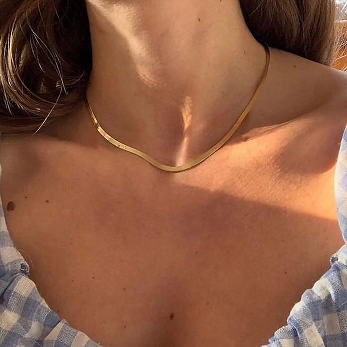 CHESKY Gold Necklace for Women-14K Plated/S925 sterling silver Snake Chain Necklace Dainty Simple Chunky Herringbone Necklace Gold Choker Necklaces Jewelry for Women Mothers Day Gifts for Mom