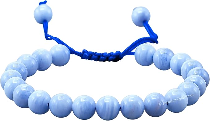 Amazing Gemstone Blue Lace Agate Bracelet for Women Men's Gifts - Protection Healing Crystal Bracelet - 8mm Gemstone Beaded Adjustable Bracelet Pulseras para Hombres Mujer Stocking Stuffers