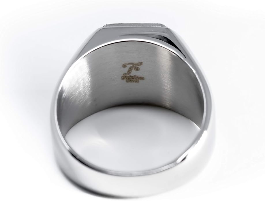 Jewelry | Stainless Steel Letter Alphabet Initial Ring | Square Flat Top Ring for Men & Women | Stainless Steel Jewelry, (Black, Gold, Silver), Size 7-16