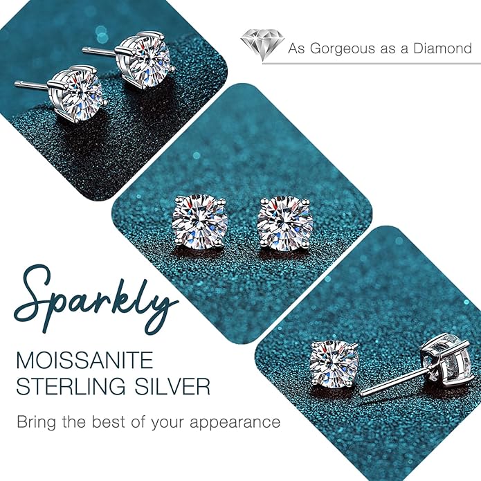 Moissanite Stud Earrings GRA 925 Sterling Silver Earrings for Men 18K White Gold Plating Earrings for Women,wedding earrings(0.3Ct-4Ct)