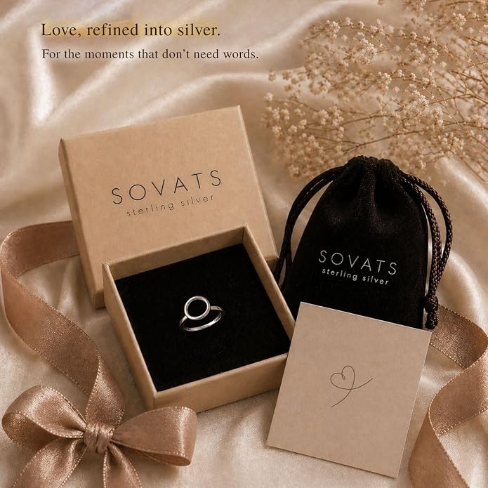 SOVATS 925 Sterling Silver Open Circle Ring for Women – Rhodium Plated, Minimalist Stackable Design, Nickel-Free Jewelry
