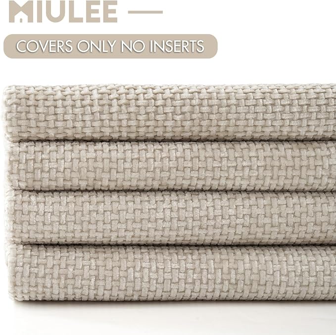 MIULEE Pack of 4 Couch Throw Pillow Covers 18x18 Inch Cream Soft Decorative Chenille Pillow Covers Farmhouse Accent Cushion Covers for Boho Spring Home Decor Sofa Bedroom Living Room