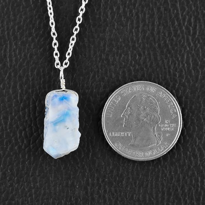 Raw Gemstone Dainty Pendant Necklace for Women, Trendy Healing Chakra Crystal, Birthstone Handmade 925 Sterling Silver Adjustable 18 inch Chain Jewelry, Birthday Gifts