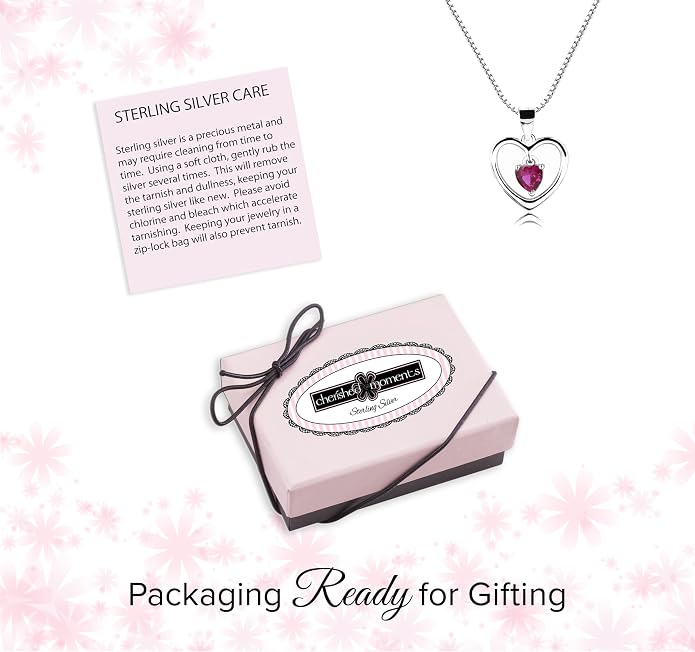 Cherished Moments Girl's .925 Sterling Silver "Dancing Heart" Simulated Birthstone Necklace