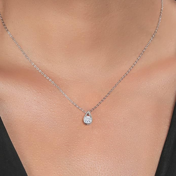 Gem Stone King Teardrop Pendant Necklace For Women | 5MM Round Gemstone Birthstone | 925 Sterling Silver | With 18 Inch Silver Chain | Fine Jewelry Gift for Her Mom Women Wife