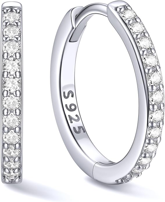 ChicSilver 925 Sterling Silver Huggie Earrings for Women 14K Gold Plated Silver Hoop Earrings for Women Hypoallergenic Small Cubic Zirconia Huggie Earring (6/8/10/12/14/16/18/20mm)