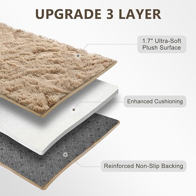 5x7 Area Rugs for Living Room Decor, Non-Slip Shaggy Rugs for Bedroom Kids Playroom Dorm Room, High Pile Ultra Soft Carpet, Beige