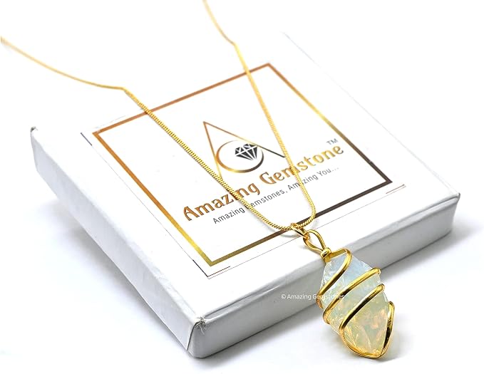 Amazing Gemstone Opalite Crystal Necklace for Women - Premium Raw Healing Crystals for Gifts for Mom, Mothers, Teen Girls and Girlfriend