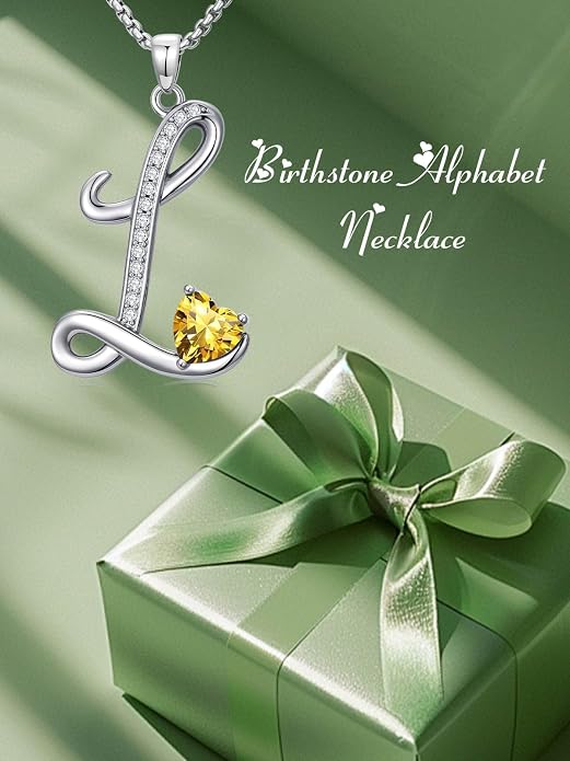 Birthday Gifts for Women Alphabet A to Z Initial Birthstone Pendant Necklaces for Women - 18k White Gold Plated Personalized Name Jewelry Anniversary Graduation Gifts for Wife Her Daughter Girlfriend(with Gift Box)