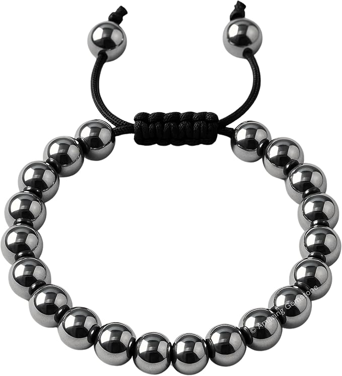 Amazing Gemstone Hematite Bracelet, Gifts for Men & Women - Protection Healing Crystal Bracelet - 8mm Gemstone Beaded Adjustable Bracelet, Pulseras para Hombres Mujer Stocking Stuffers