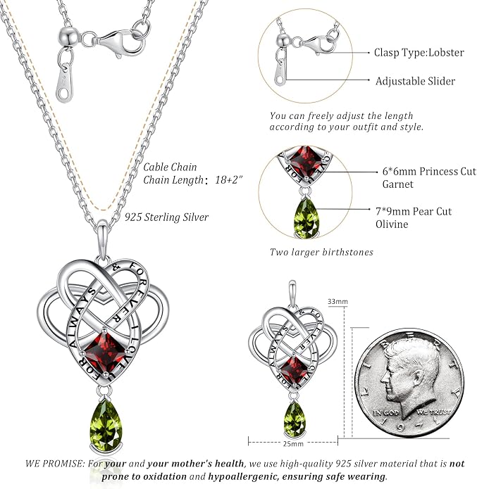 Birthstone Necklace for women Celtic Jewelry Trinity Necklace Pendant 925 Sterling Silver Necklace Birthday Valentines Gift for Her Cable Length 18"
