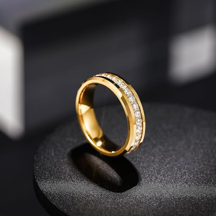 Greenpod 6mm 8mm Tungsten Carbide Rings for Men Silver/24K Gold Plated Cubic Zirconia Eternity Wedding Band Women High Polish Comfort Fit Size 6-13