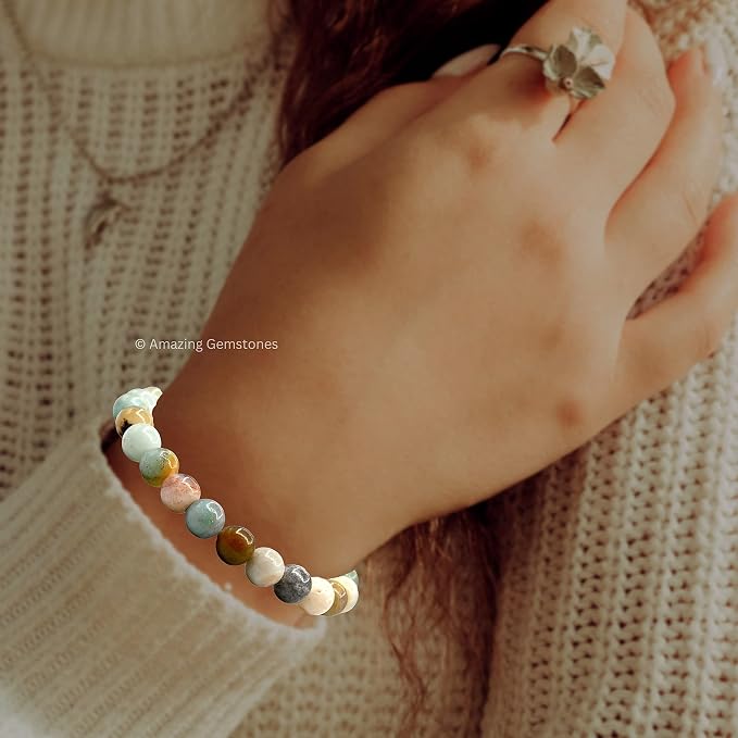 Amazing Gemstone Max Amazonite Bracelet for Women Men's Gifts - Protection Healing Crystal Bracelet - 8mm Gemstones Beaded Adjustable Bracelet Pulseras para Hombres Mujer Stocking Stuffers