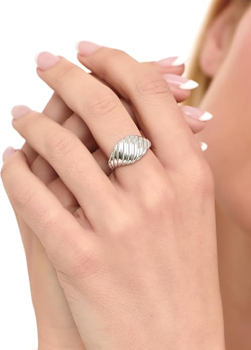 DEVATA Gold or Rhodium Plated Sterling Silver 925 – Eternity, Band Ring for Women – Heart, Knot, Clover, Infinity, Mariner, Cable, Curb, Cuban, Figaro, Daisy, Rope, Ribbed, Dome