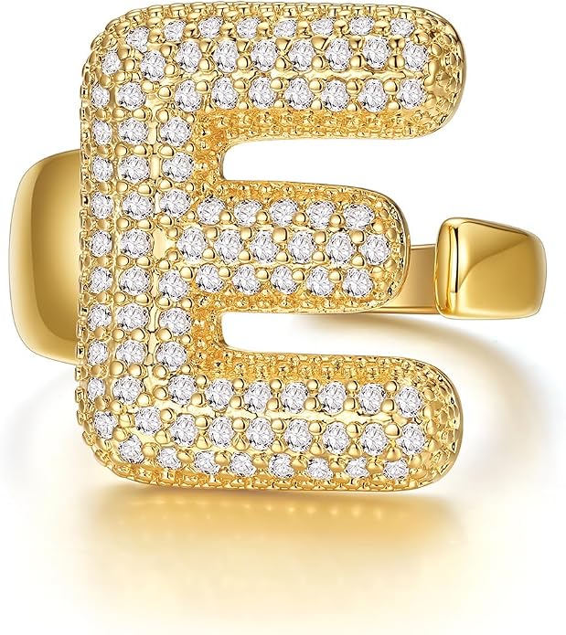 KeyStyle Bold Initial Letter Rings Adjustable, GoldChic Jewelry Women Gold Statement Ring Personalized Engraved Women’s Open Signet Ring for Party (Gold, White Gold, Black)