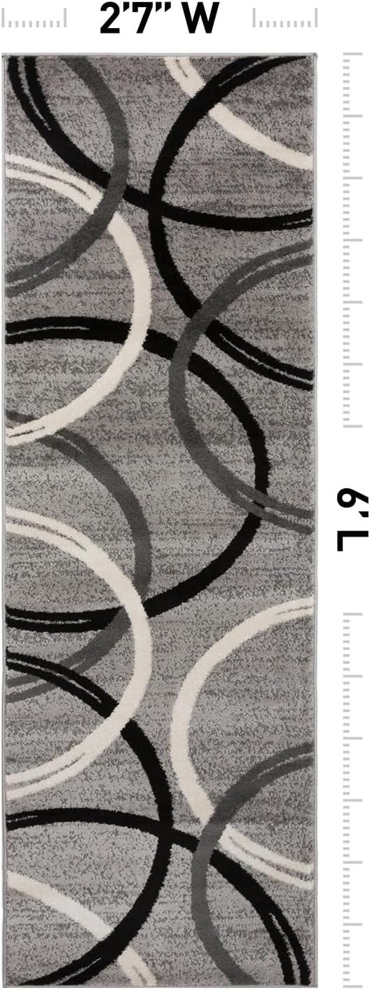 Rugshop Wavy Circles Jute Backing Living Room Runner Rug Gray 2'7" x 6'
