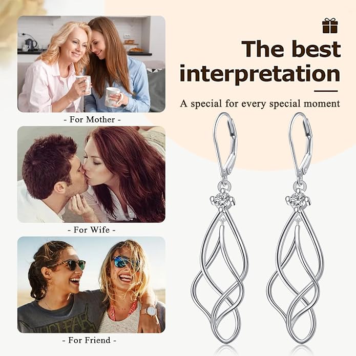 Sterling Silver Leverback Dangle Earrings for Women Teardrop Filigree 14K Gold Plated Dangly Earrings Mother’s Day Gift