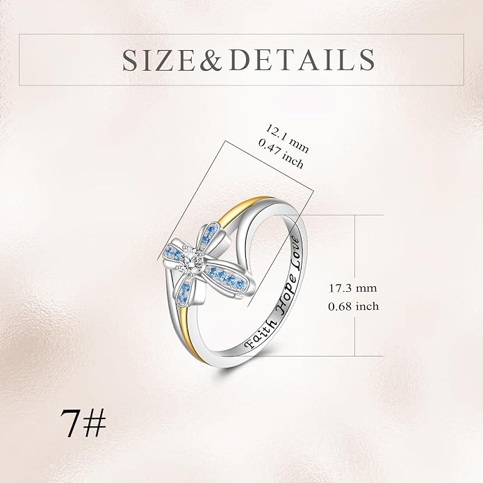 YFN Cross Ring Vintage Tone Sterling Silver With God All Things Are Possible CZ Band Rings Size 6-10