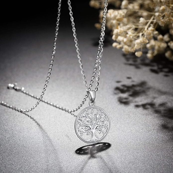 AEONSLOVE Tree of Life Necklace 925 Sterling Silver, Family Tree of Life Pendants Jewelry Gifts for Women Wife Mother, 18 Inch Chain